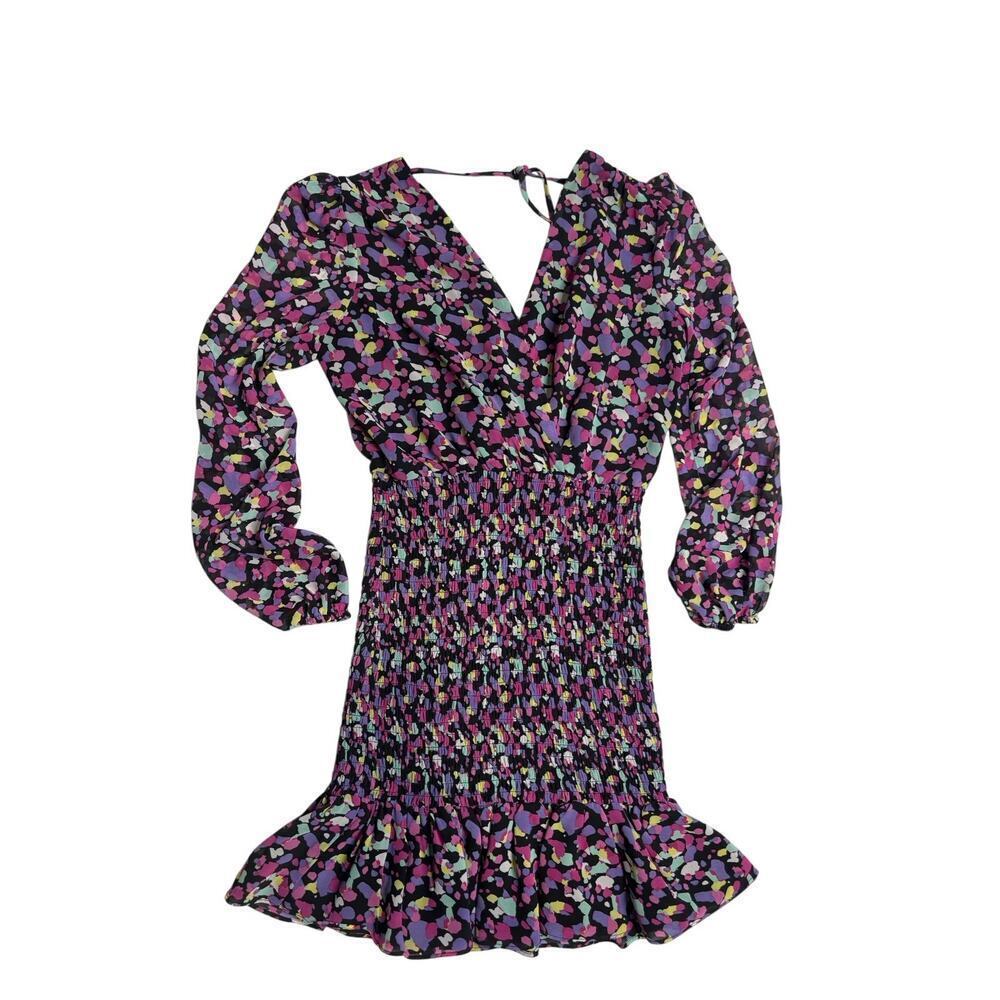 WAYF Multicolor Confetti Smocked Puff Sleeve Mini Dress SZ XS